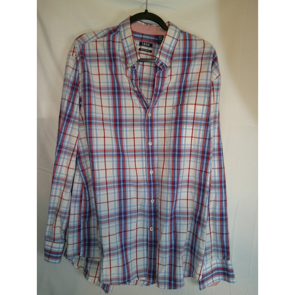 IZOD Premium‎ Essentials Mens Plaid Button Down Long Sleeve Shirt Large